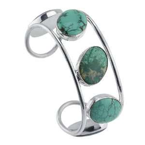    Sterling Silver Cuff Bracelet with Turquoise Cabochons: Jewelry
