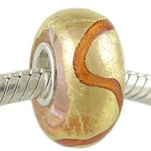  Gilded Mango Murano Style Glass Bead on Sterling Silver 