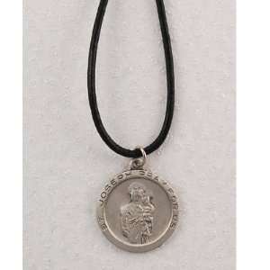 Hand Engraved New England Pewter Medal St. Joseph Medal on a 24 Black 