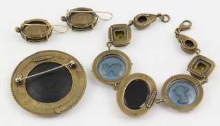 Extasia German Glass Intaglio Cameo Brasstone Brooch Pin Bracelet 