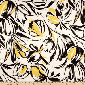  56 Wide Stretch Cotton Sateen Floral Yellow/Black Fabric 