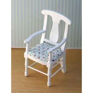    Dollhouse Miniature White Arm Chair with Floral Seat Toys & Games