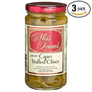 Miss Leones Caper Stuffed Queen Olives, 12 Ounce Jars (Pack of 3 