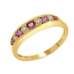    9ct Yellow Gold Pink Sapphire & Diamond Ring Size: 6: Jewelry