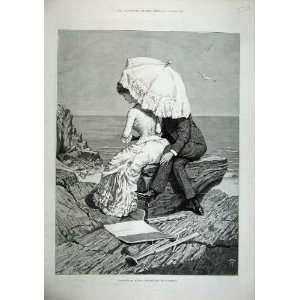 1886 Percy Tarrant Drawing Man Woman Sea Side Geology 