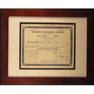  Framed Triumph Company Limited Stock Certificate 