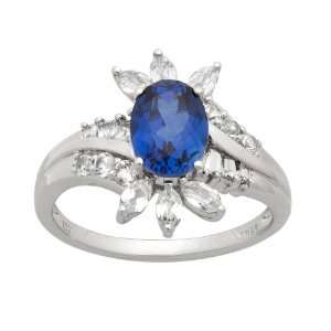   Oval Created Ceylon Sapphire and Created White Sapphire Ring, Size 6