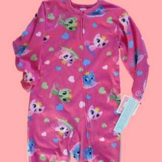 Girls Fleece Kitty Cat Blanket Sleeper pajamas PJS 4 6X  