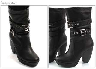 Womens Shoes Celebrity Platform buckle Middle boots  