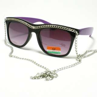 CELEBRITY Pop Star Silver Chain Sunglasses 80s Retro Style BLACK and 