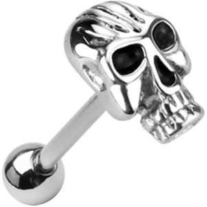   Steel Grimacing Skull Barbell Tongue Ring Body Candy Jewelry