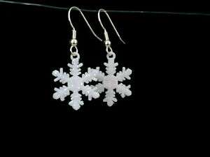New Handcrafted Earrings Gold Silver White Snowflakes  