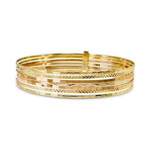   14K Tri Color Gold Seven Day Solid Bangle 14.8mm Wide Jewelry