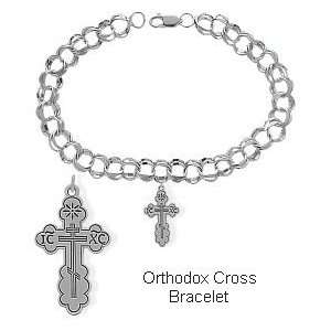   Sterling Silver Orthodox Cross Charm Religious Bracelet: Jewelry