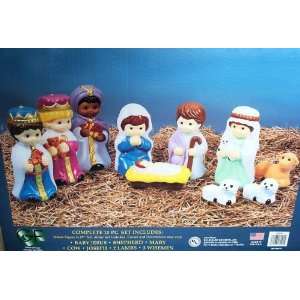  CHRISTMAS BLOW MOLD LIGHTED CHILD NATIVITY SET Everything 