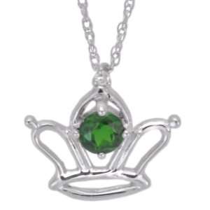  10K White Gold Chrome Diopside and Diamond Crown Pendant 