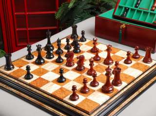 The Collector Series Prestige Chessmen are shown on our Red Amboyna 