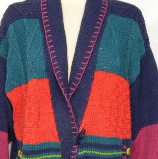 OVERSIZED Colorful INDIAN Frog CLosure M Ramie Sweater BLANKET Stitch 