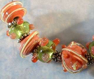   Lampwork Beads   CORAL MELON LIME SLUSHY   Sra   DIY   Designer  
