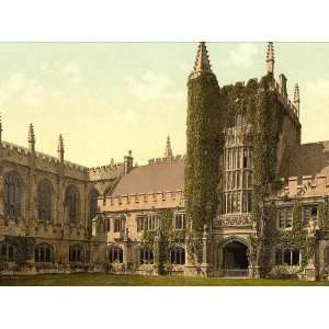 Vintage Travel Poster   Magdalen College Founders Tower and Cloisters 