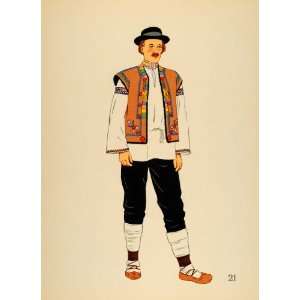  1939 Peasant Costume Man Hutsul Slovakia Lithograph 