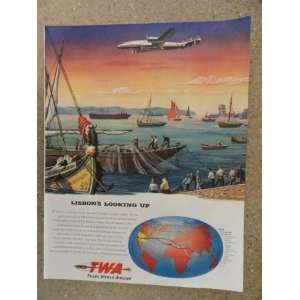  TWA, Vintage 40s full page print ad. (airplane/boats 