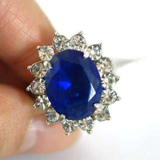 r7497 #6.5 Bridal Blue Sun Flower Gemstone 18K GP Diamante Zircon Ring 