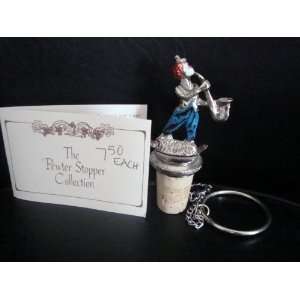  PEWTER CLOWN PLAYING SAXOPHONE WINE CORK STOPPER NEW 