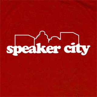 SPEAKER CITY T SHIRT FUN OLD VINTAGE COMEDY SCHOOL RED  