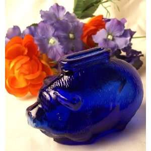  Cobalt Blue Glass Pig Bank 