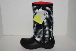 NWT CROCS CLAIRE BLACK POLKA DOT lined boots 6 7 8 9 10  