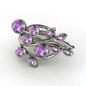   : Two Finger Vine Ring, Round Amethyst Sterling Silver Ring: Jewelry