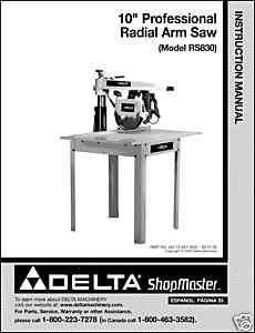 Delta ShopMaster Radial ArmSaw Instruction Manual RS830  
