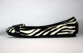 MICHAEL KORS Fulton MOC Haircalf Zebra Black/White Womens Flats Shoes 