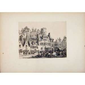  Castle Of Ghent Antique Print Etching Belgium C1877: Home 