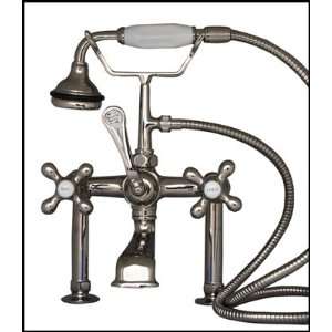   Nickel Tub Rim Mounted Faucet & Hand Shower   Cross: Home Improvement