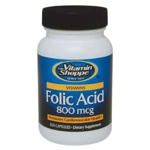  Vitamin Shoppe   Folic Acid, 800 mcg, 300 capsules: Health 