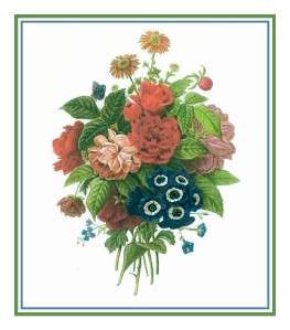 Redoute Flower Wildflower Boquet Counted Cross Stitch Chart  