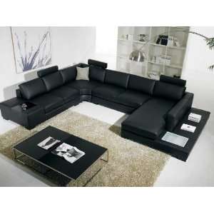 Vig Furniture T35   Black Bonded Leather Sectional Sofa With Headrests 