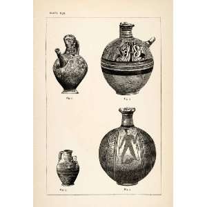 1878 Wood Engraving Cyprus Serving Pottery Ceramic Archaeology 