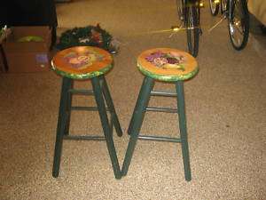 TWO HAND PAINTED WOODEN STOOLS  