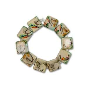 Découpage Bicycles, Birds and Beauties Square Bead Strand 