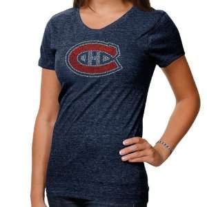 Montreal Canadiens Ladies Sequin Tri Blend V neck Premium T shirt 