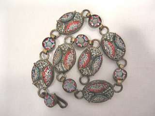 Micro Mosiac Bracelet Antique Glass Beads & Brass 8 in  