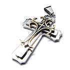 Stainless Steel Silver Gothic Craved Cross Necklace  