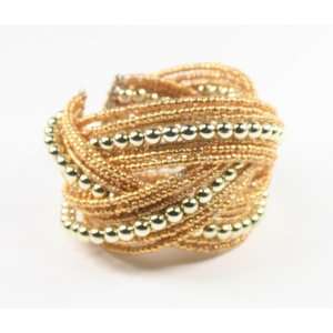  Evening Wear Cuffed Expandable Golden Bead Bracelet; 2 