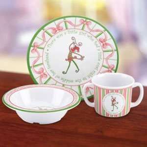  Little Girl With A Curl Pink 3 Piece Dish Set Kitchen 