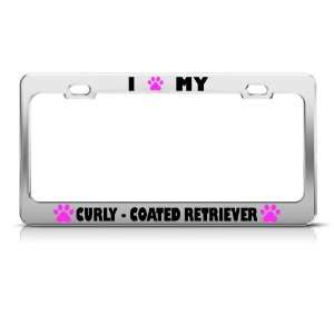 Curly Coated Retriever Paw Love Pet Dog Metal license plate frame Tag 