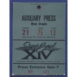  1980 Super Bowl XIV Press Pass Rams vs. Steelers Sports 