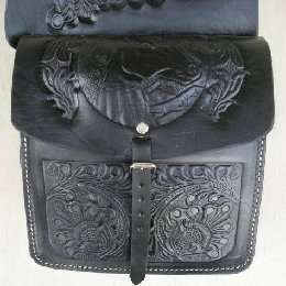 New BLACK Real Leather SADDL HANDTOOLED WESTERN SADDLE BAG  